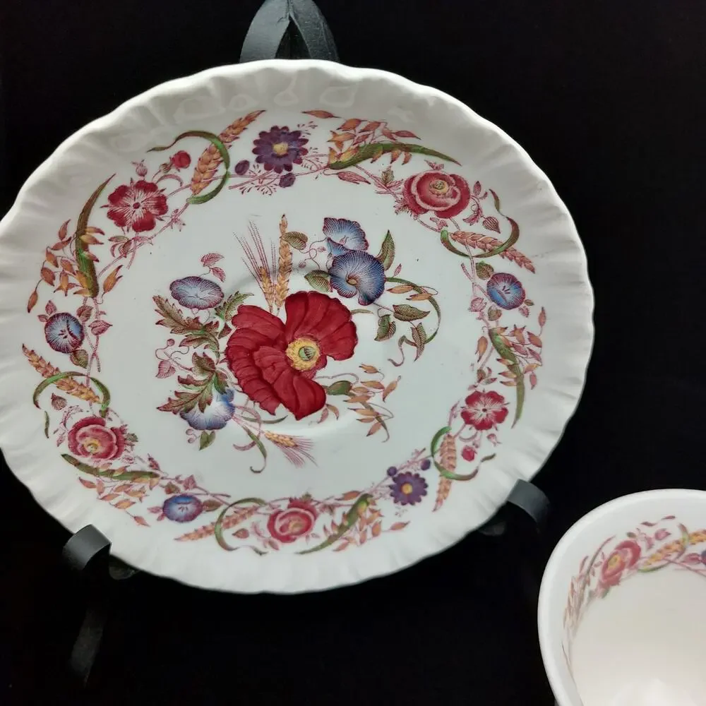 Wedgwood Cornflower Tea Cup & Saucer Set Vintage Floral Bone China England